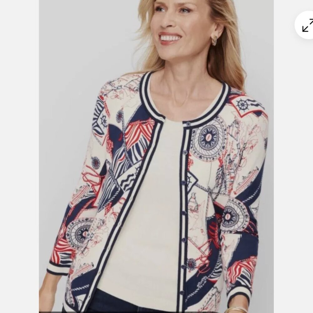 Talbots Nautical Maps Theme Lightweight Cardigan … - image 1